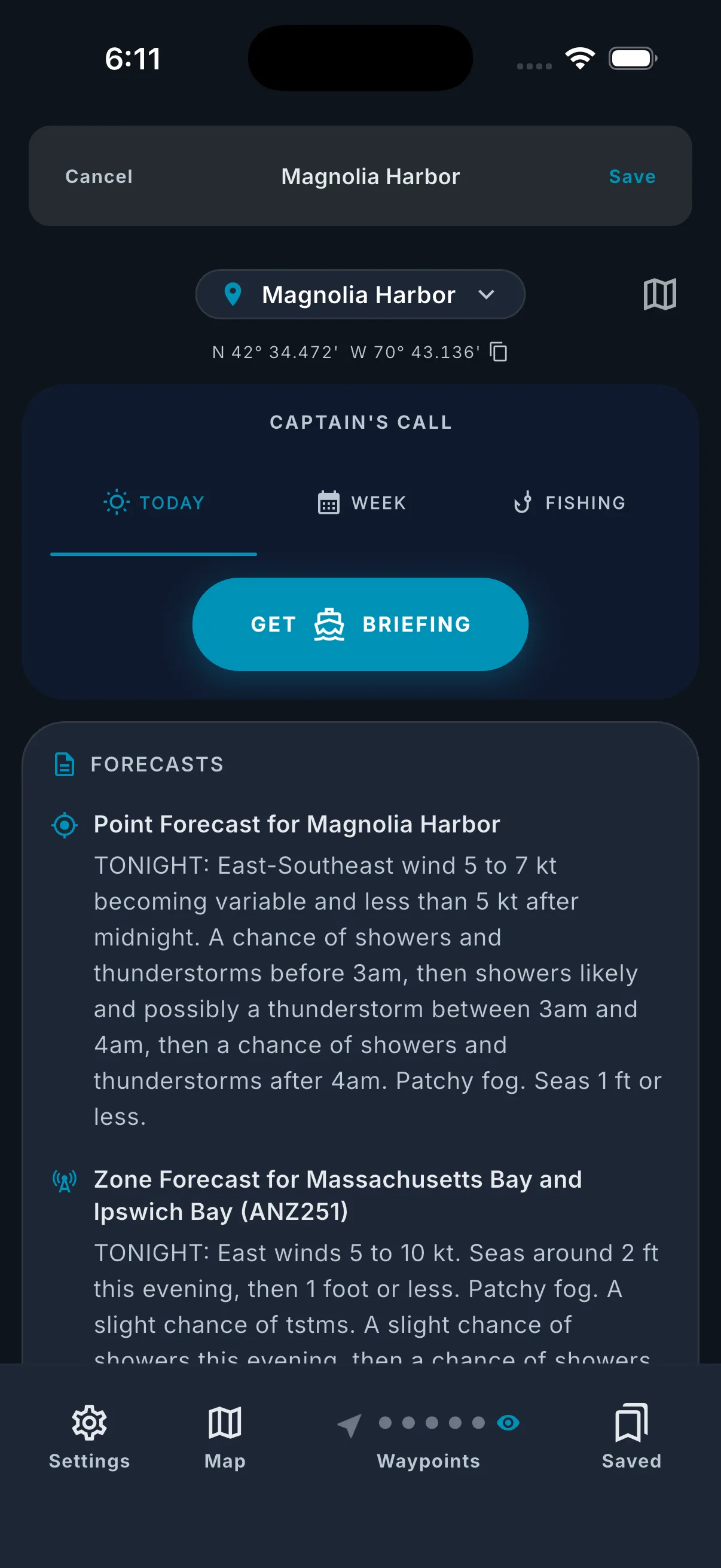 Saving a new waypoint from the location picker.