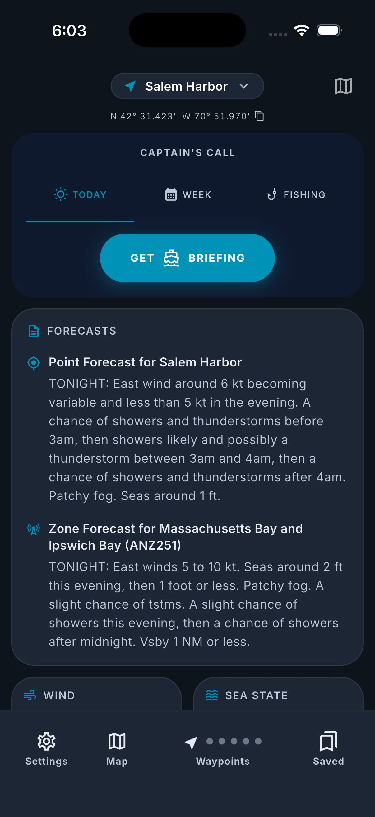 Captain's Call card showing the Get Briefing button.