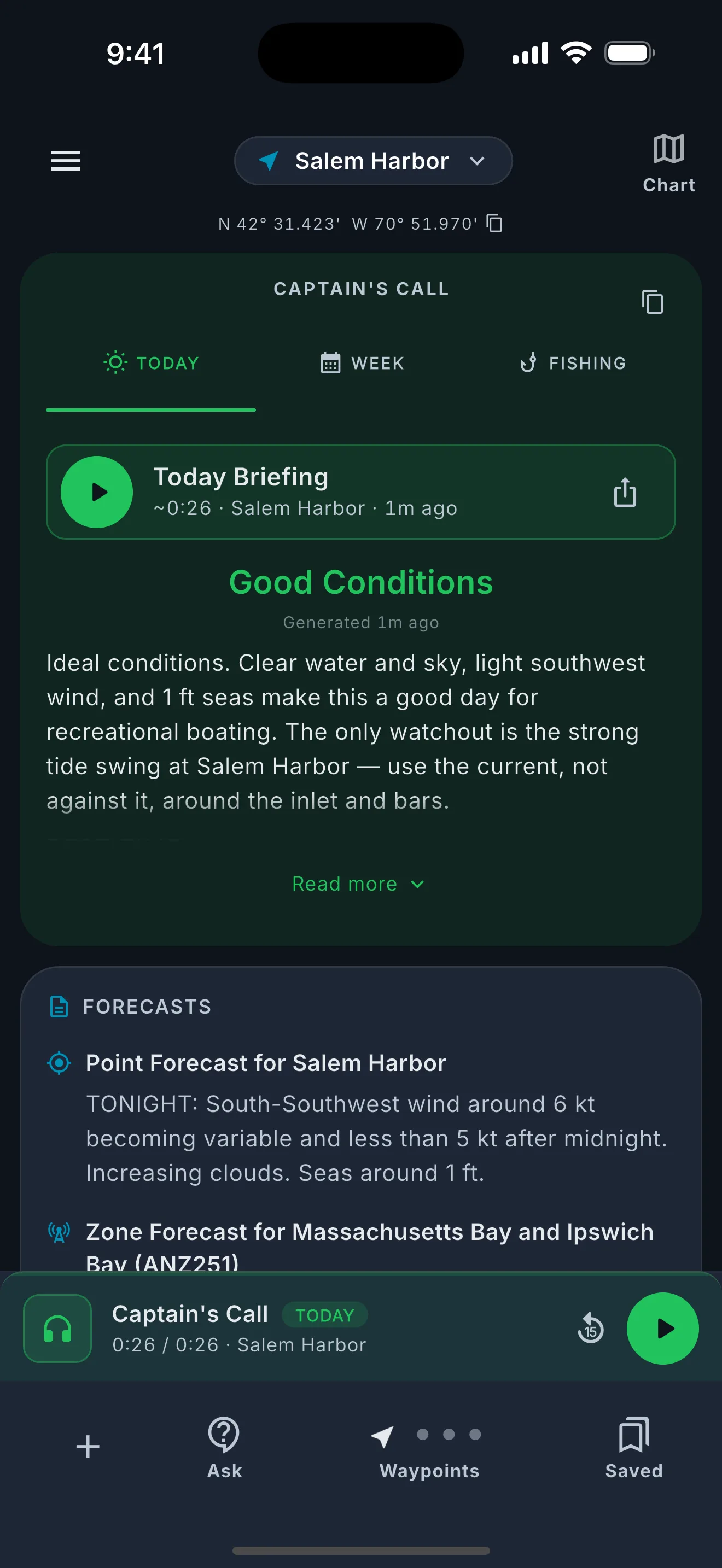 Captain's Call showing a planning briefing result with conditions status.
