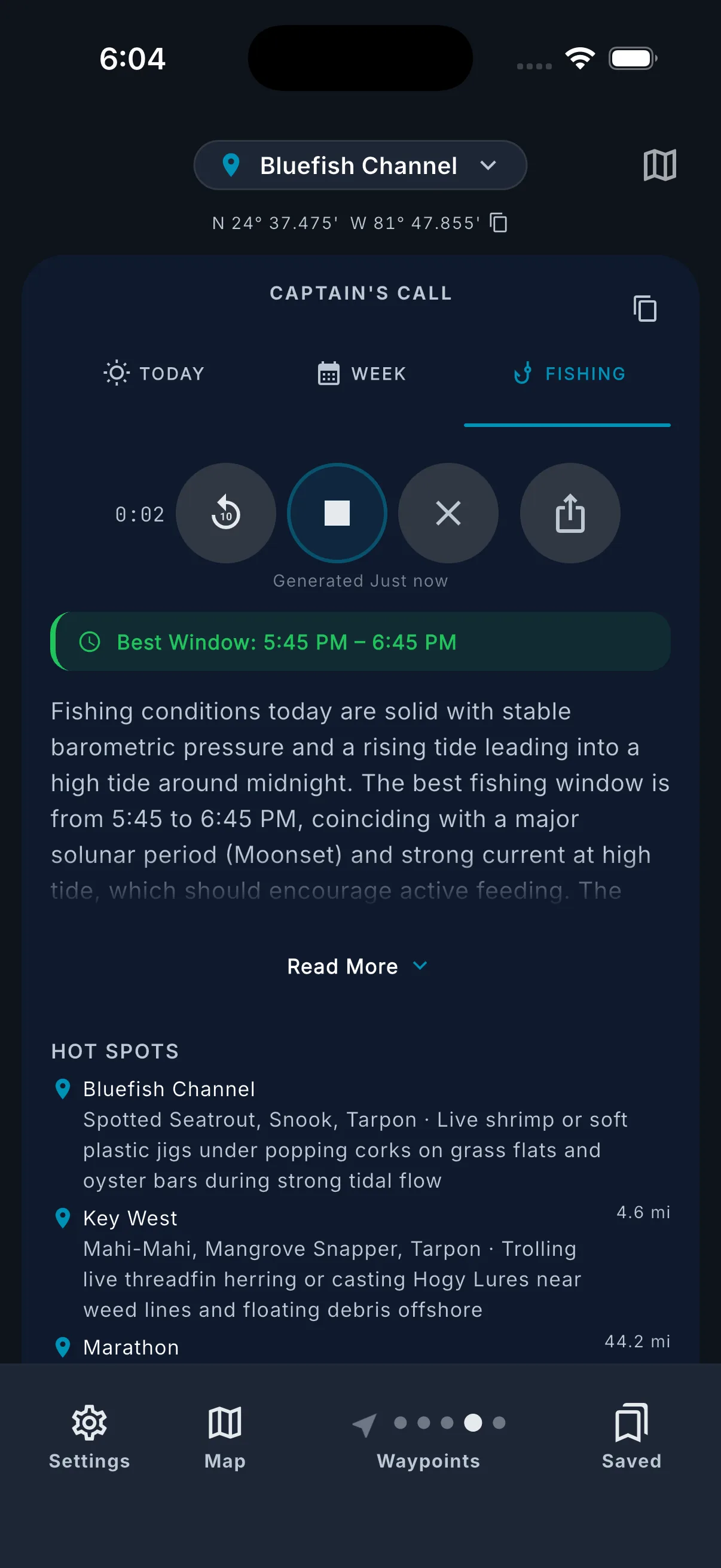 Captain's Call card showing the copy-to-clipboard icon and audio share button.
